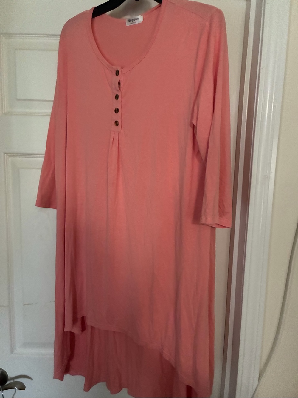 Light Coral Asymmetrical Henley Dress by Maggy London